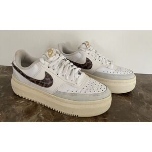 Nike Womens Court Vision Alta Platform White Bone Leopard Sneaker DO2791 100 6.5